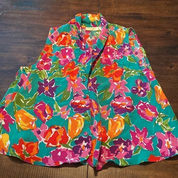 Vintage Gold Label Victoria's Secret Green Floral Top Medium - Picture 2 of 8